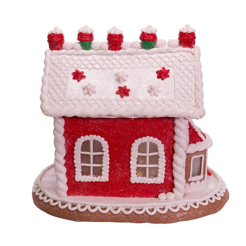Kurt Adler 9" Red and White Santa and Mrs. Claus Gingerbread House, 5 of 8