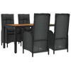 vidaXL Black Poly Rattan Garden Lounge Set - Reclining Chairs with Cushions and Acacia Wood Table, Modern Outdoor Patio Dining Furniture - 3 of 4