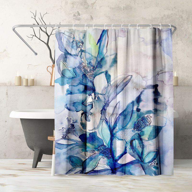 Americanflat 71" x 74" Shower Curtain, Aqua Floral by Hope Bainbridge, 1 of 7