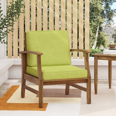 Outdoor Acacia Wood Armrests Club Chair,Fabric Upholstered Armrests Chair,Club Chair With Wood Frame And Slat Design Backrest-Coolbibila