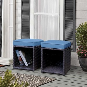 SUGOLD 2 Pieces Outdoor Patio Ottoman, All Weather Rattan Wicker Ottoman Set, Outdoor Footstool Footrest Seat with Removable Cushions Storage Space, - 1 of 1