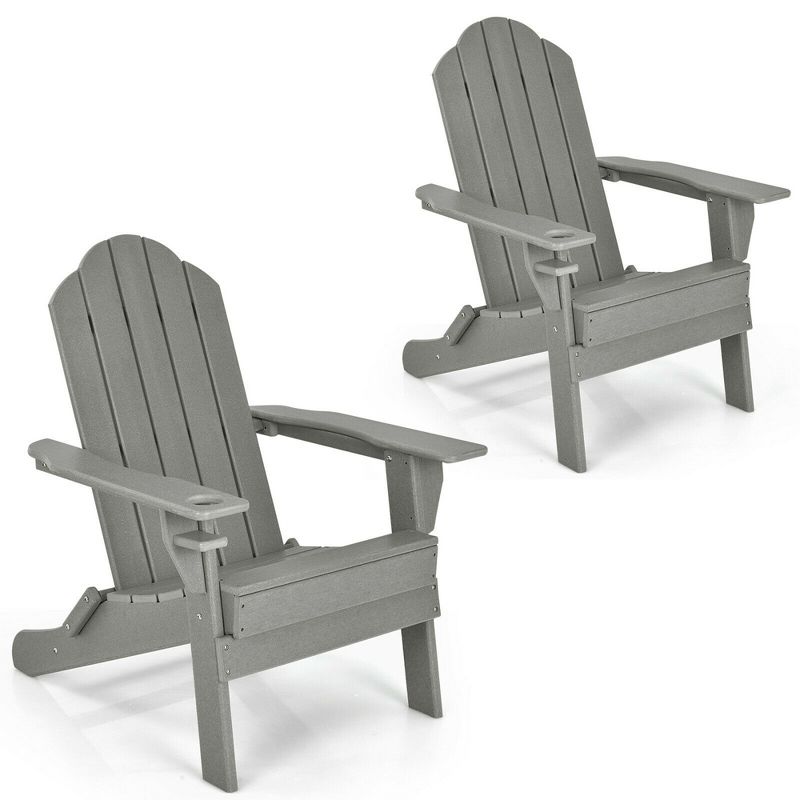 Costway 2PCS Patio Folding Adirondack Chair Weather Resistant Cup Holder Yard, 1 of 9