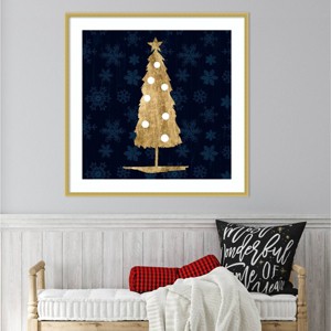 Amanti Art 33"x33" Blue and Tan Sophisticated Christmas II by Grace Popp Wood Framed Wall Art Print - 1 of 4
