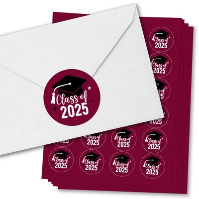 Big Dot of Happiness Class of 2025 Maroon Grad Party Envelope Seal Stickers, Round Circle Stickers to SealCards, Graduation Envelope Seals - 120 Count