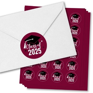 Big Dot of Happiness Class of 2025 Maroon Grad Party Envelope Seal Stickers, Round Circle Stickers to SealCards, Graduation Envelope Seals - 120 Count - 1 of 4
