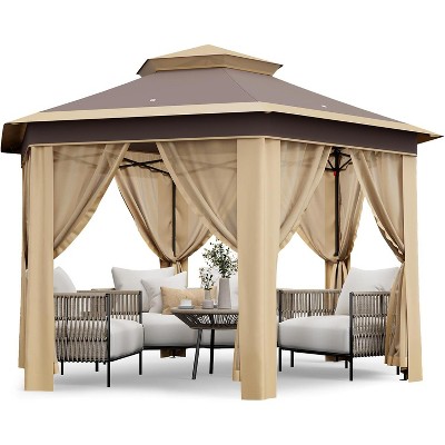 Outdoor Patio Gazebo 13'x13' with Expansion Bolts, Heavy Duty Party Tent & Shelter with 6 Zippered Mesh Netting  for Backyard