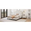 Okak Elegant King Velvet Platform Bed Frame with Upholstered, Ruched Button Tufted Headboard Wood Slats No Box Spring Needed Easy Assembly, White - 2 of 3