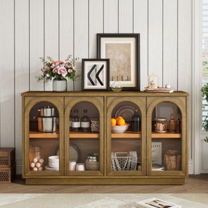 57.7" Buffet Cabinet with Arched Glass Doors,Large Storage Sideboard with Adjustable Shelves for Kitchen Dining Living Room-Baofuwish - 1 of 4