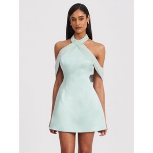 Miss Circle Zafrina Light Cyan Halter Off-shoulder Backless Mini Dress XL