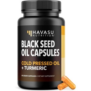 Black Seed Oil Capsules + Turmeric Curcumin Supplement 95% Curcuminoids, Immune & Digestive Health Support, Havasu Nutrition, 60ct - 1 of 4
