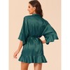 cheibear Women's Satin One Piece Pajama Silky 3/4 Sleeves Tie Waist Loungewear Robes - 3 of 4