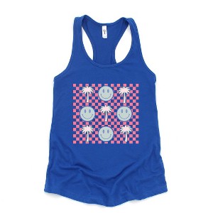 Simply Sage Market Women's Smiley Palm Trees Checkered Graphic Racerback Tank - 1 of 3