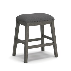 Set of 2 Caitbrook Upholstered Counter Height Barstool Dark Gray: Textured Fabric, Acacia Legs - Signature Design by Ashley - 1 of 4