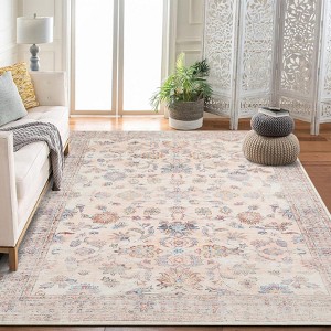 Area Rug Washable Rug Vintage Floral Non-Slip Low Pile - Machine Washable Non-Shedding Carpet for Living Room, Bedroom, Office & Dining - 1 of 4