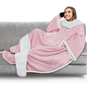 PAVILIA Wearable Blanket with Sleeves and Foot Pockets, Fleece Warm Snuggle Pocket Sleeved Throw for Women Men Adults - 1 of 4