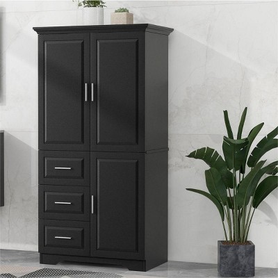 Bathroom Storage Cabinets With 3 Big Drawers And Adjustable Shelf, 62 Inch High Bathroom Cabinets, Bathroom Cabinets Modern -Cuddlewood