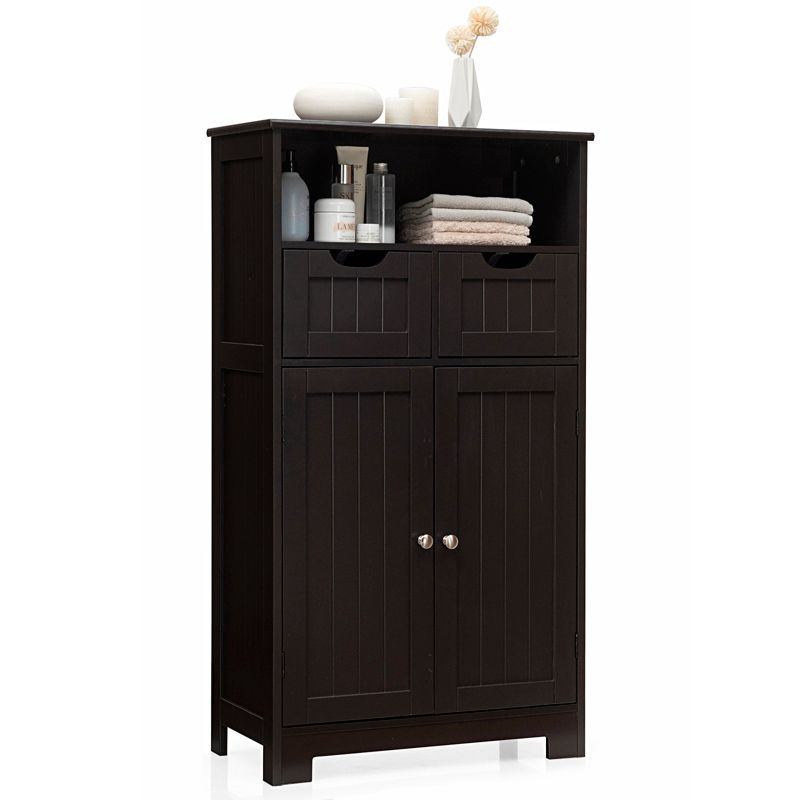 Tangkula Wooden Floor Storage Cabinet For Livingroom Bathroom Office w/Open Shelf, 2 Doors and 2 Drawers, 1 of 10