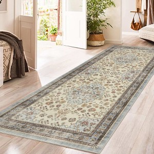 coucheta Washable Area Rug, Multi-size Vintage Floral Foldable Soft Low-Pile Non-Slip Stain Resistant Carpet, for Living Room, Bedroom, Dining Room - 1 of 4