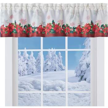 Collections Etc Poinsettias & Holly Cream Colored Curtain Valance 58" WIDE