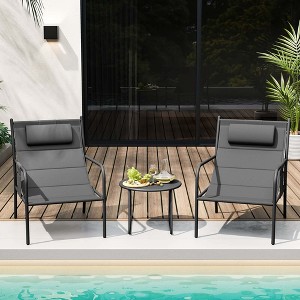 Costway 3 PCS Outdoor Bistro Set Breathable Seat Fabric & Cozy Headrest Metal for Yard - 1 of 4