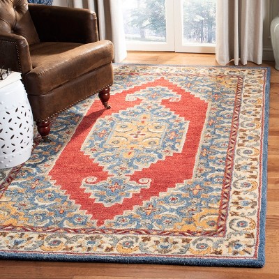 Heirloom Blue & Red Hand-Tufted Wool Area Rug - 4' x 6'