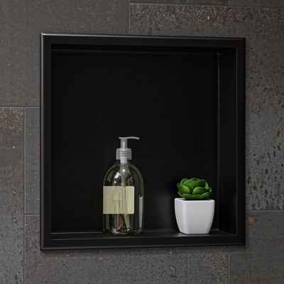 ALFI ABNP1616-BB 16Inch x 16Inch Brushed Black PVD Steel Square Single Shelf Shower Niche