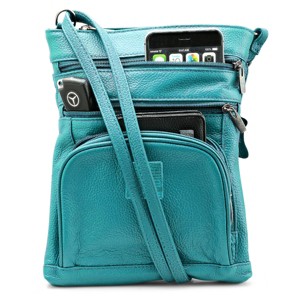 Steeltime Adult genuine leather crossbody 5 zipper Serenity bag. Color Options: Black, Dark Brown, Light Brown, Navy, Teal, Purple, Red - 1 of 2