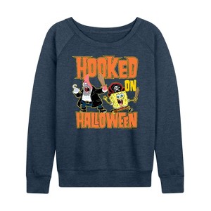 Women's - SpongeBob SquarePants - Hooked On Halloween Lightweight French Terry Wide Neck Long Sleeve Shirt - 1 of 4
