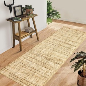 Washable Rug with Braided Print, Modern Low-Pile Non-Slip Carpet for Kitchen, Entryway, Bathroom, Bedroom – Stain Resistant, Natural Darkened - 1 of 4