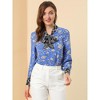 Allegra K Women's Boho Floral Printed Shirts V Neck Pussybow Blouse Top - 3 of 4