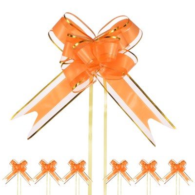 Unique Bargains Plastic Gold Edge Satin Gift Wrap Bows Pull Bows 20 Pcs