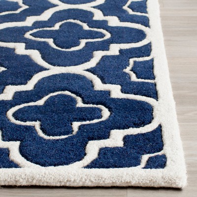 Hand-Tufted Dark Blue Geometric Wool 9' x 12' Area Rug