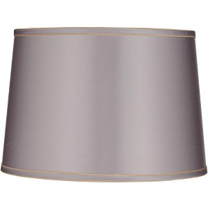 Springcrest Sydnee 14" Top x 16" Bottom x 11" High x 11" Slant Lamp Shade Replacement Medium Gray with Trim Drum Modern Fabric Spider Harp Finial - 1 of 4