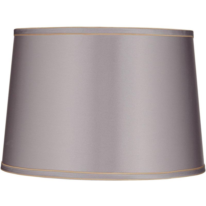 Springcrest Sydnee 14" Top x 16" Bottom x 11" High x 11" Slant Lamp Shade Replacement Medium Gray with Trim Drum Modern Fabric Spider Harp Finial, 1 of 8