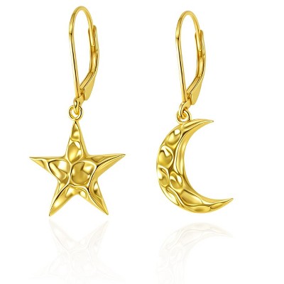 Molenia 14K Gold Moon and Star Earrings for Women, 925 Sterling Silver Crescent Dangle Drop Earrings Mother's Day Birthday Gifts for Her Women Mom