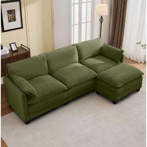 Hyleory Corduroy L-Shaped Sectional Sofa, 3-Seater Couch with Movable Ottoman, Modular Living Room Furniture for Apartments - 1 of 4