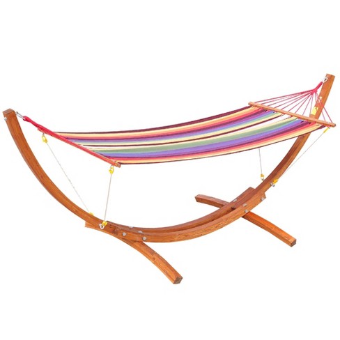 Outsunny 10' Hammock With Wood Stand, Rainbow Bed, Heavy Duty