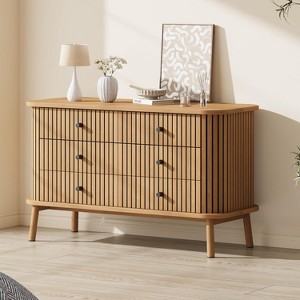Garvee 47-Inch Small 6-Drawer Dresser with Metal Legs, Oak Wood Grain Farmhouse Style for Bedroom Nursery Apartment - 1 of 4