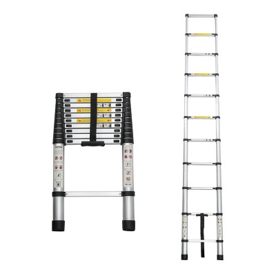 FURNIinspire Ladders 10.5ft Telescopic Extension Ladder Aluminum Alloy Folding Ladder Portable Step Ladder Shelf, Silver, 12.87"*2.52"*125.98"