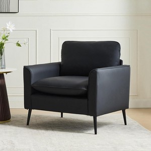 TYBOATLE Dark Gray Leather Accent Chair, Cozy Mid-Century Armchair for Living Room, Lobby, Office - 1 of 4