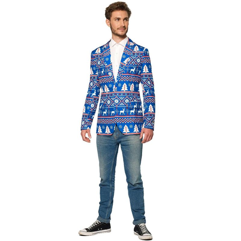 Suitmeister Men's Christmas Blazer - Christmas Blue Nordic Jacket - Blue, 4 of 6