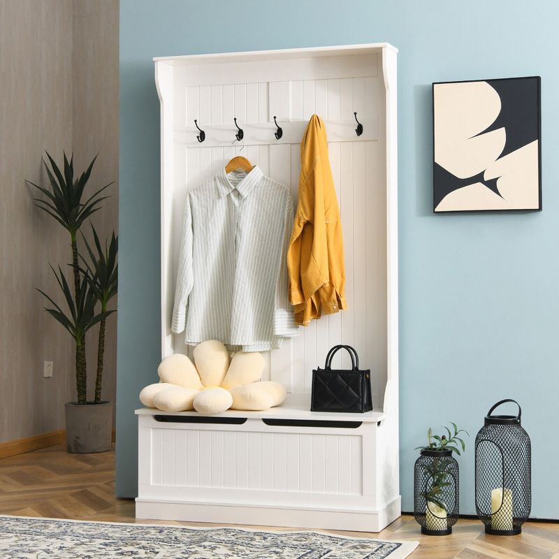 Tangkula 3-in-1 Entryway Hall Tree Storage Bench w/ Coat Racks & Shoe Bench & Cabinet, 2 of 10