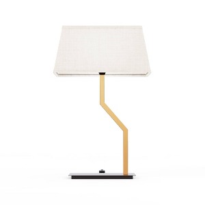 Infibrite 25" Ang Brass Table Lamp with Textured Shade: Torchiere, Linen, ETL Listed, 5-Year Warranty - 1 of 4