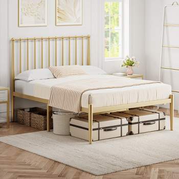 Trinity Metal Platform Bed Frame with Headboard, Easy Assembly, Modern, Gold