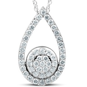 Pompeii3 1 1/10Ct Lab Created Diamond Circle Pear Shape Pendant 14k White Gold 1" Tall - 1 of 3