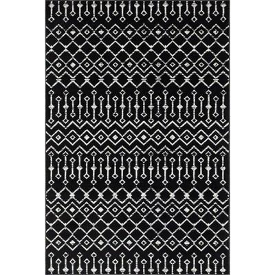 6' x 9' Black Synthetic Trellis Stain-Resistant Rug