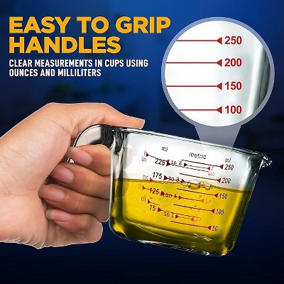 NutriChef 250 ml Clear Borosilicate Glass Measuring Cup with Red Decal Scale