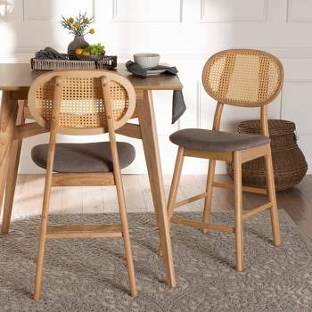 Baxton Studio 2pc Darrion Fabric and Wood Counter Height Barstools Gray/Natural Oak/Light Brown