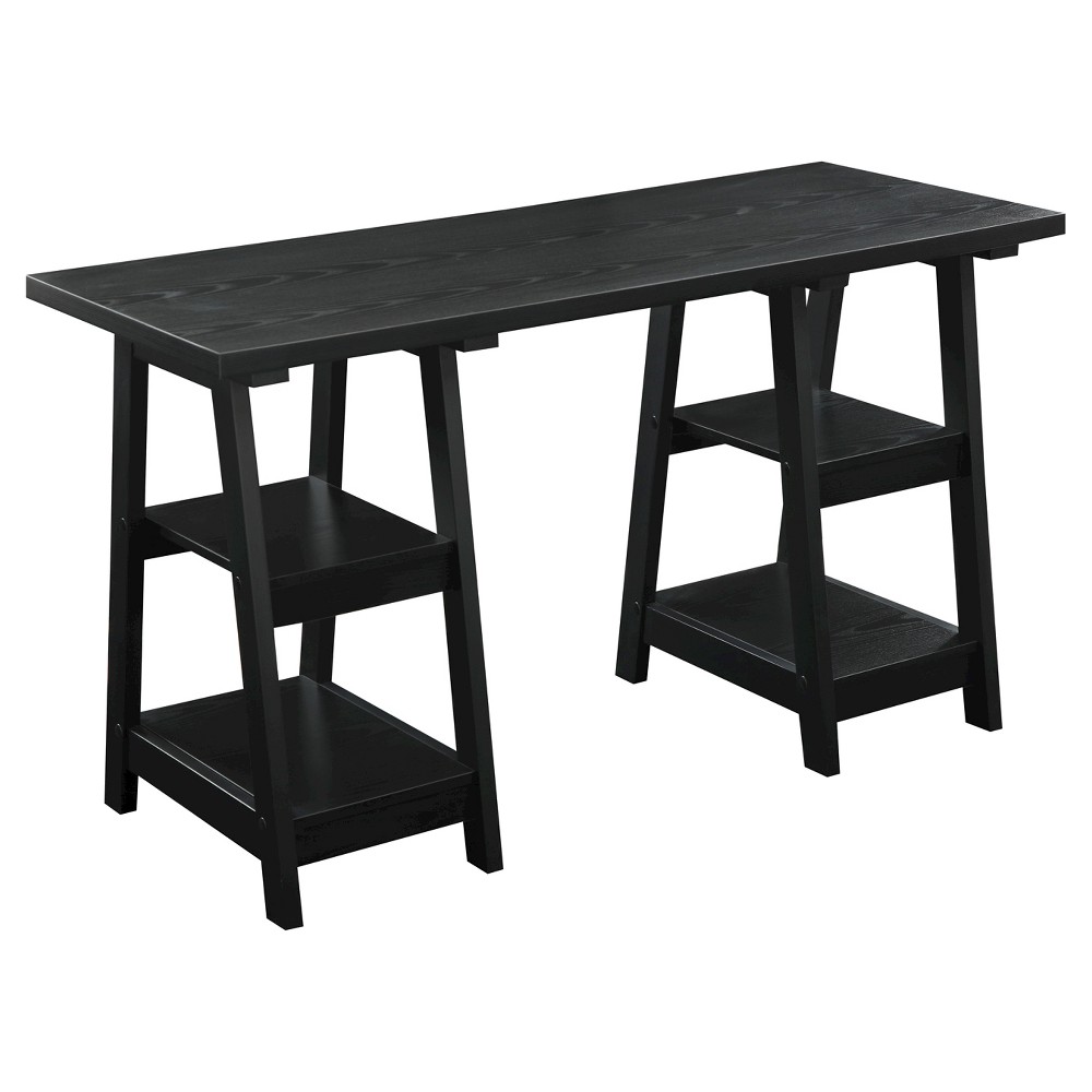 Designs2Go Double Trestle Desk with Shelves Black - Breighton Home