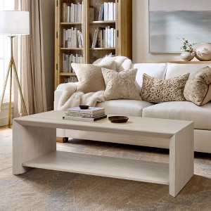 Rosary Blenn 47" Modern Coffee Table with Shelf – Light Wood Center Table - 1 of 4
